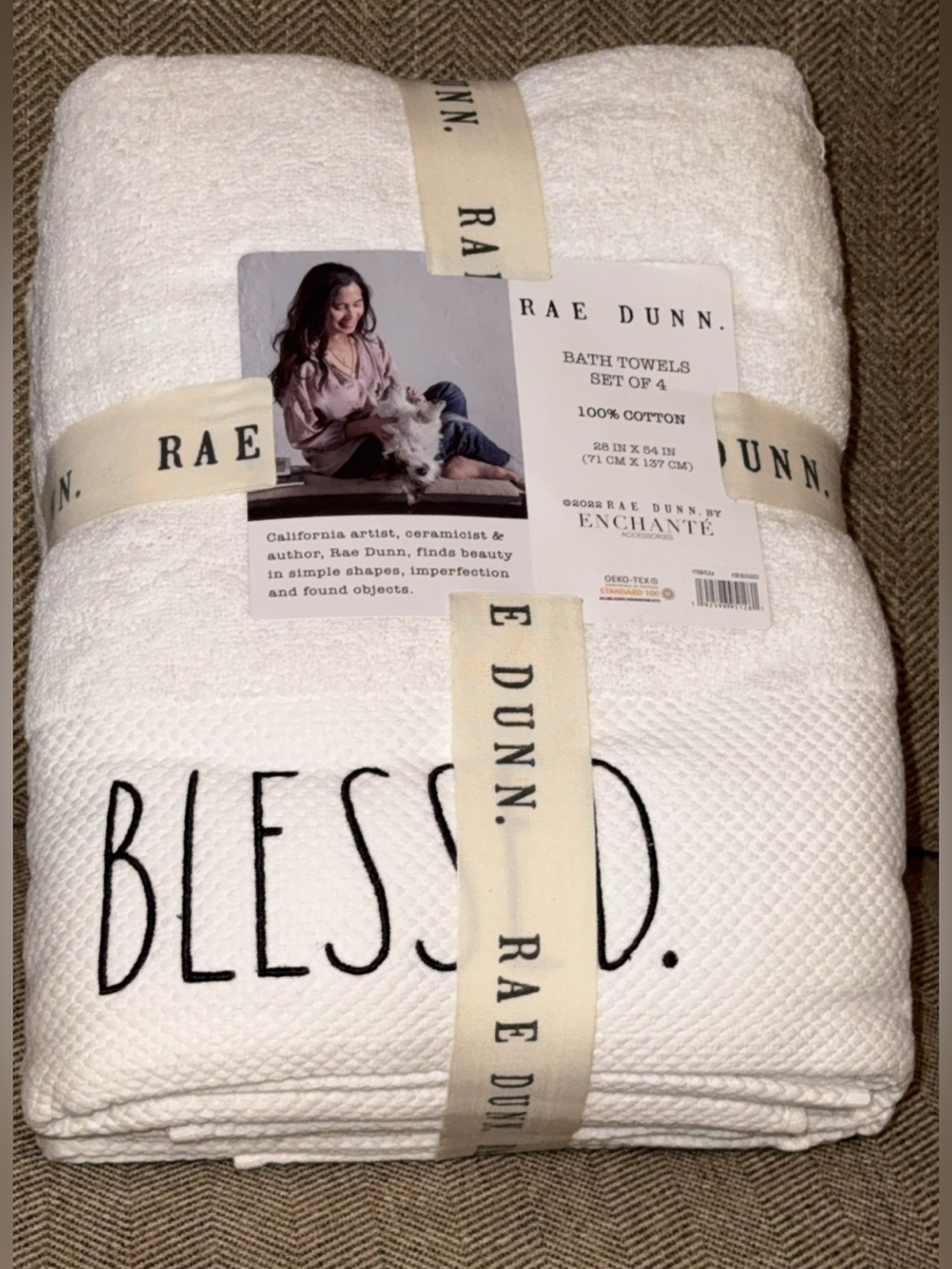 NWT Rae Dunn White "Blessed" Bath Towels Set - 4-Pack 100% Cotton 28”x54”